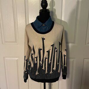 Yue Ran Giraffe sweatshirt with collar likely size Medium Blue and Cream